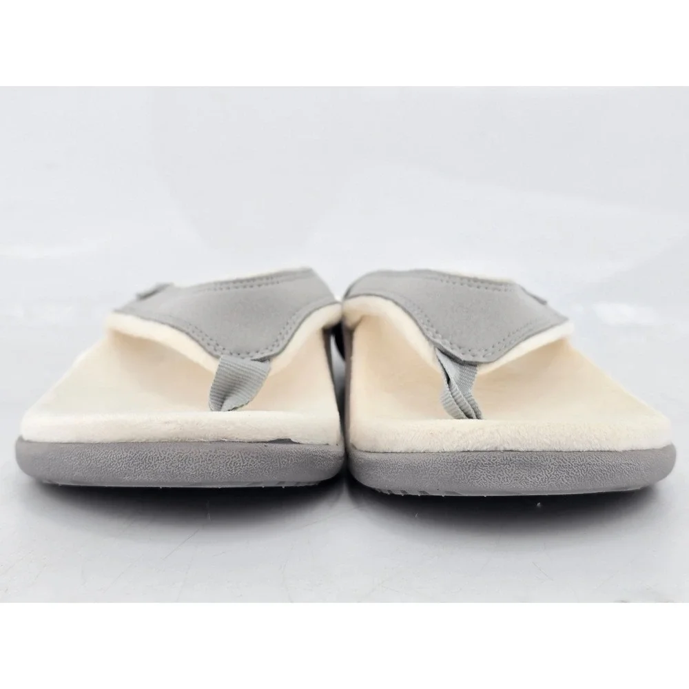 Spenco Yumi Plush Thong Sandals Womens 10 Grey Faux Fur Orthotic Flip Flops -VG